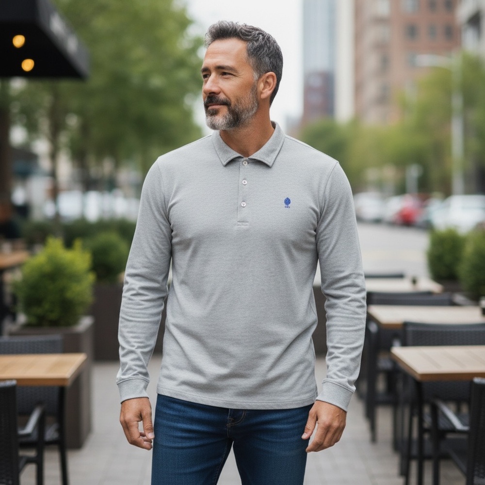 B Draddy USA Polo Pima Stretch Long Sleeve The Weston Golf Club Shirt Sz Med.